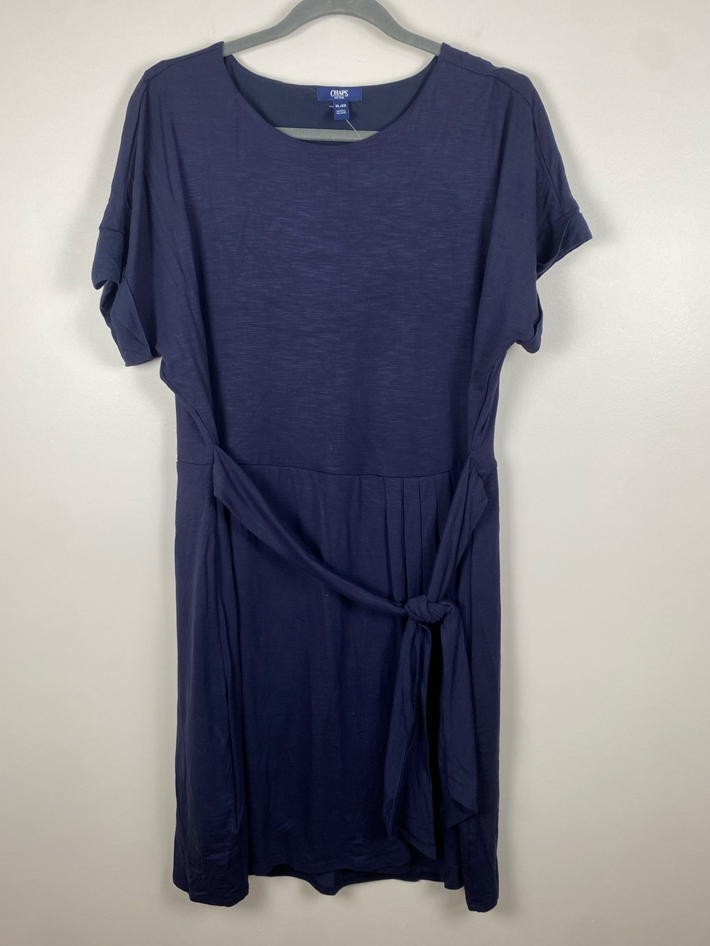 Chaps Navy Short Sleeve Tie-Waist Dress XL